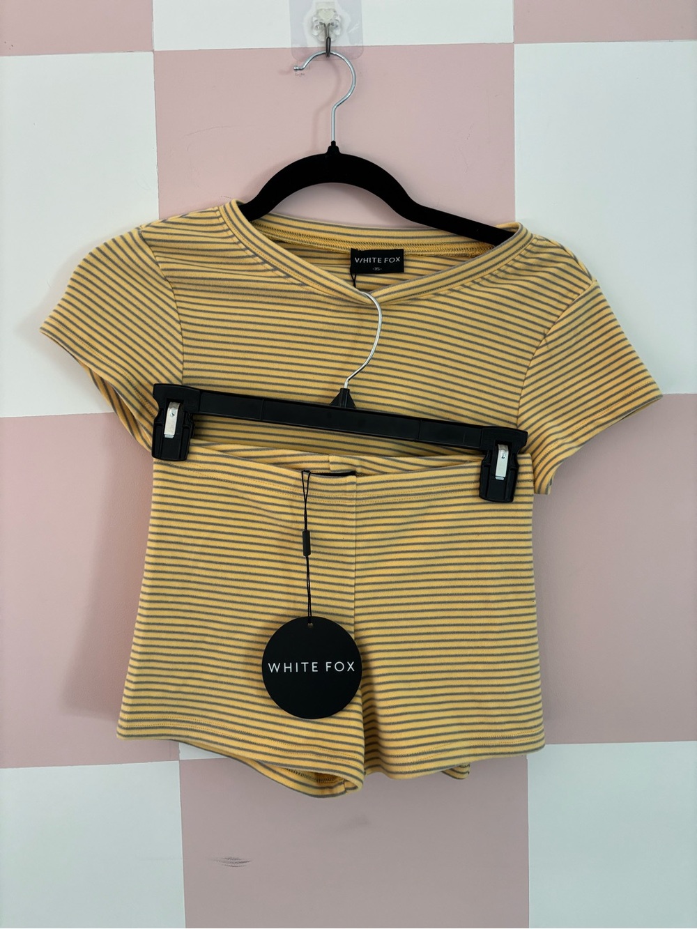 White Fox Boutique Yellow and Black Striped Crop Top